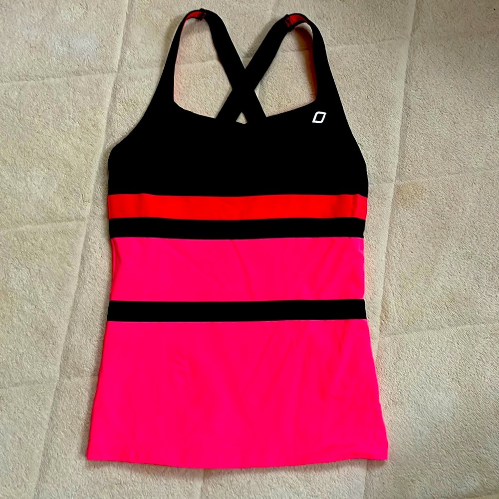 Lorna Jane cross back tank. Black & pink.  Size small.